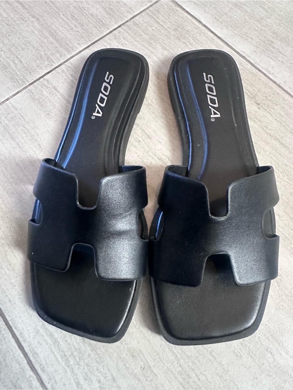 Soda Black Cutout Slide Sandals